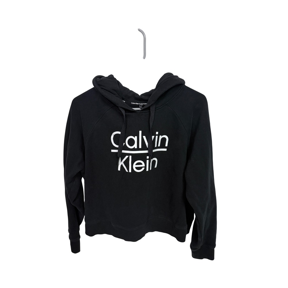Calvin Klein Performance Womens Black Logo Hoodie Pullover Sweatshirt Size Large
